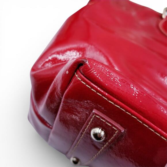 DOONEY & BOURKE Dillen Pocket Satchel Cherry Patent Leather Gold Crossbody Strap - Picture 5 of 16